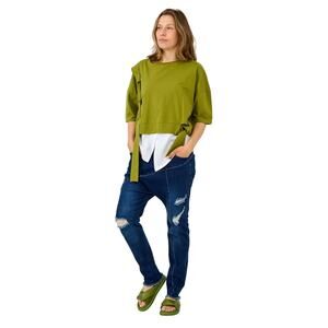 Mia Inspection Stretch Drop Crotch Harem Jeans Distressed 28 Medium Wash